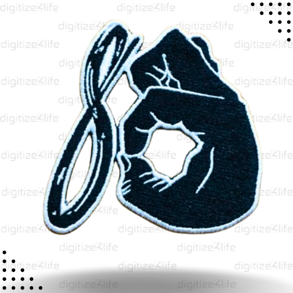 Black Hand Touching Thread Embroidered Patch