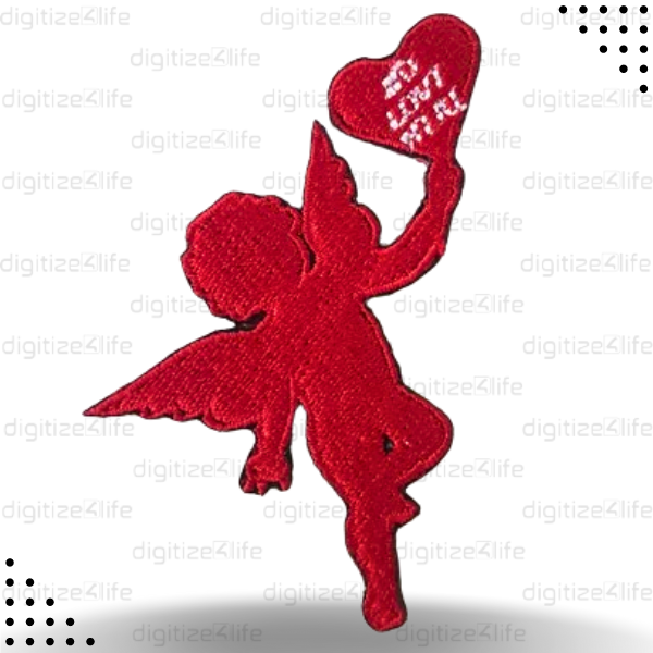 Red Angel Holding Heart Embroidered Patch
