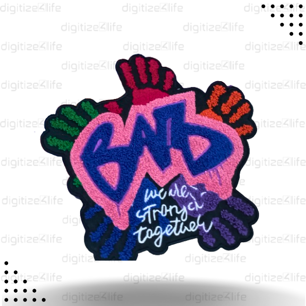 Colorful Hands Holding Band Word Chenille Patch
